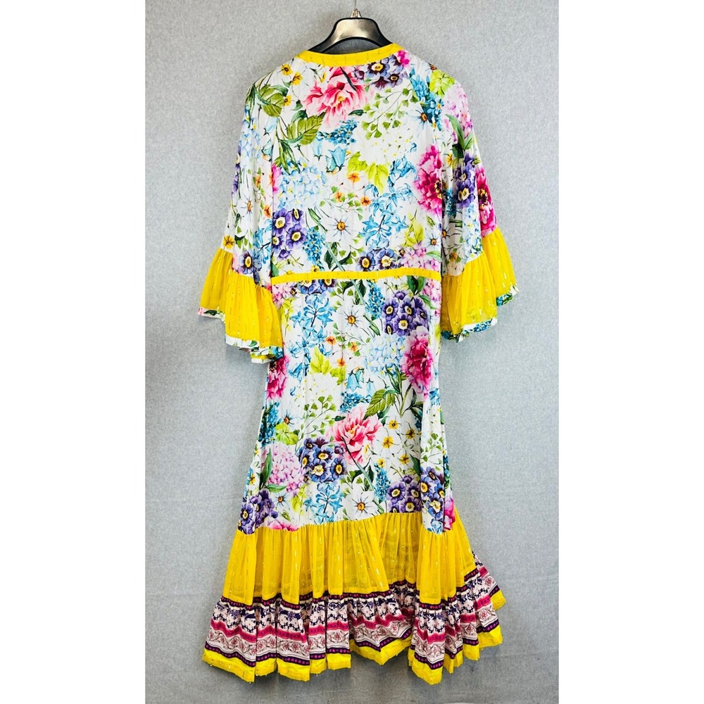 Aratta Silent Journey Large Dress Ibiza Maxie Floral Watercolor Bell Sleeve Art - Picture 9 of 9